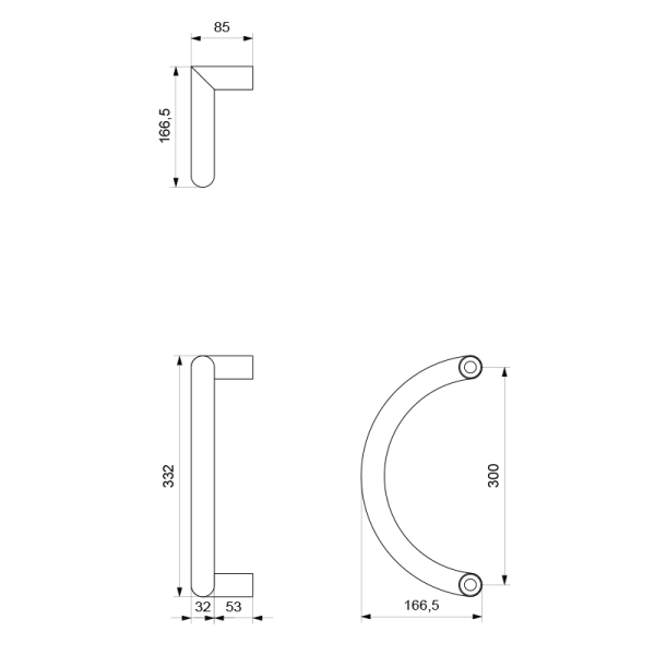 Deurgreep C-model 32x332mm RVS geborsteld - Afbeelding 2