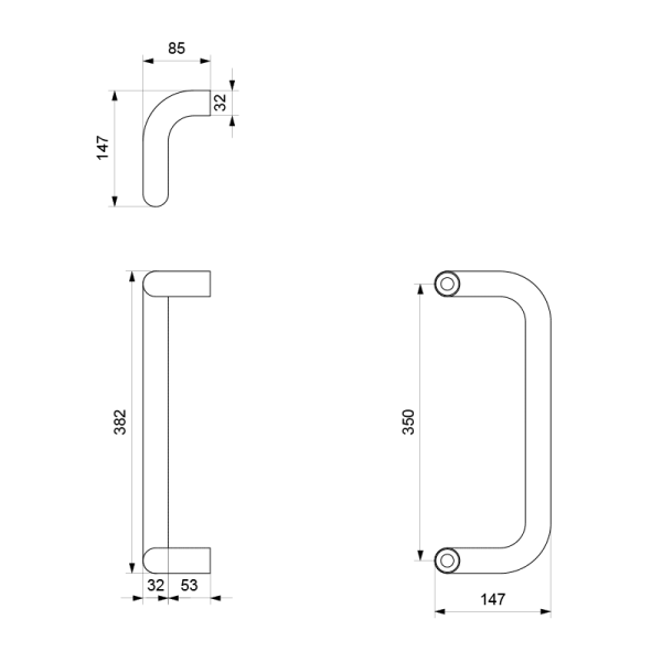 Deurgreep D-model 32x382mm RVS geborsteld - Afbeelding 2