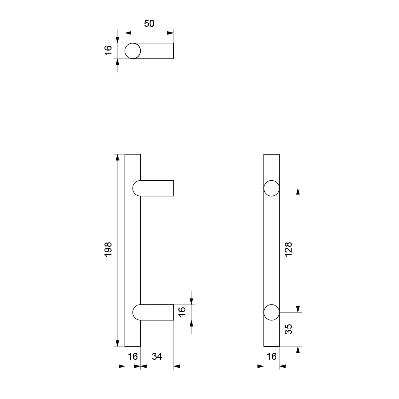 GPF16 Zwart/Wit collectie Deurgreep T-model 16x198mm Wit - Afbeelding 2