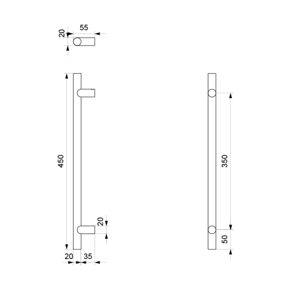 Deurgreep T-model 20x450mm zwart - Afbeelding 2