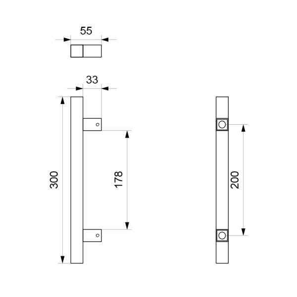 Deurgreep T-model 22x300mm hoogte 55mm wit - Afbeelding 2