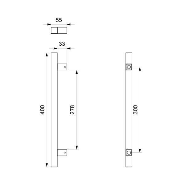 Deurgreep T-model 22x400mm hoogte 55mm zwart - Afbeelding 2