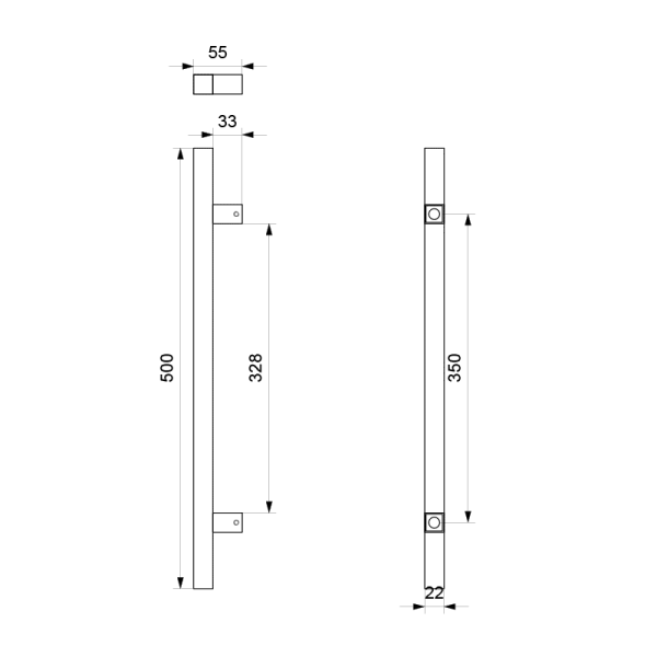 Deurgreep T-model 22x500mm RVS geborsteld - Afbeelding 2