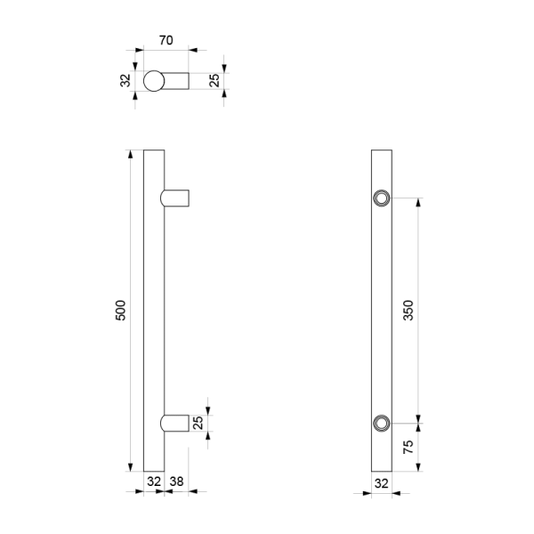 Deurgreep T-model 32x500mm zwart - Afbeelding 2