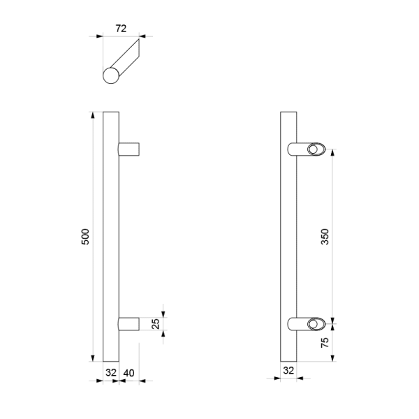 Deurgreep T-model 32x500mm RVS geborsteld incl.decorring voetje - Afbeelding 2