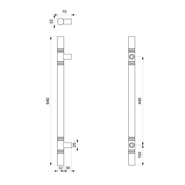 Deurgreep T-model 32x640mm RVS geborsteld - Afbeelding 2