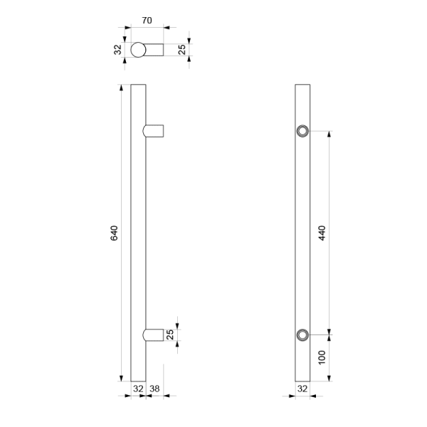 Deurgreep T-model 32x640mm zwart - Afbeelding 2