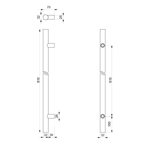 Deurgreep T-model 32x810mm wit - Afbeelding 2