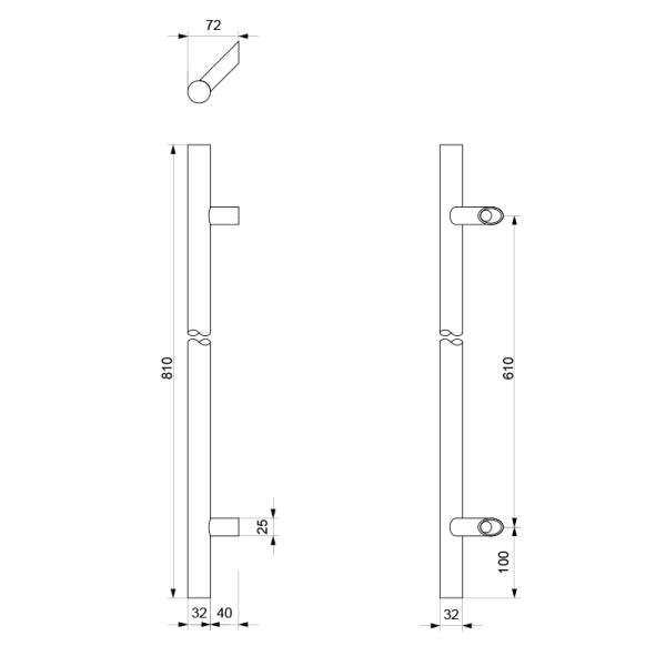 Deurgreep T-model 32x810/610mm voetje 25mm RVS geborsteld - Afbeelding 2