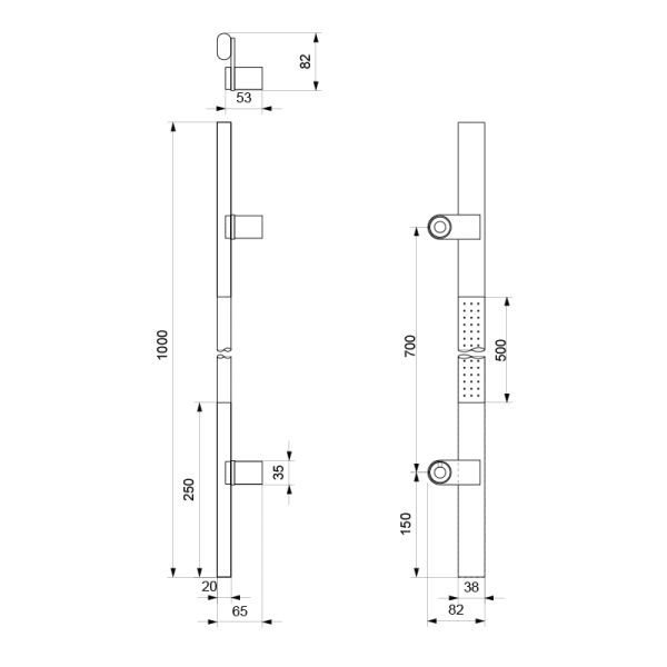 Deurgreep T-model 38x20x1000mm RVS gepolijst met RVS geborsteld - Afbeelding 2