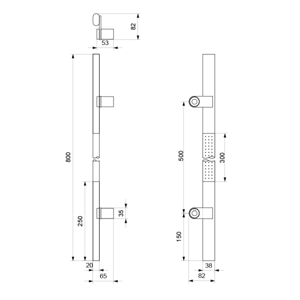 Deurgreep T-model 38x20x800mm RVS gepolijst met RVS geborsteld - Afbeelding 2