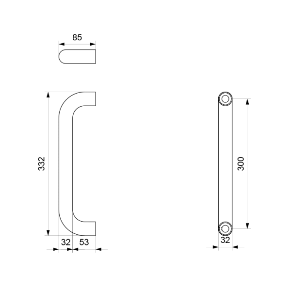 Deurgreep U-model 32x332mm RVS geborsteld - Afbeelding 2