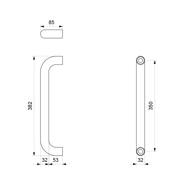 Deurgreep U-model 32x382mm RVS geborsteld - Afbeelding 2