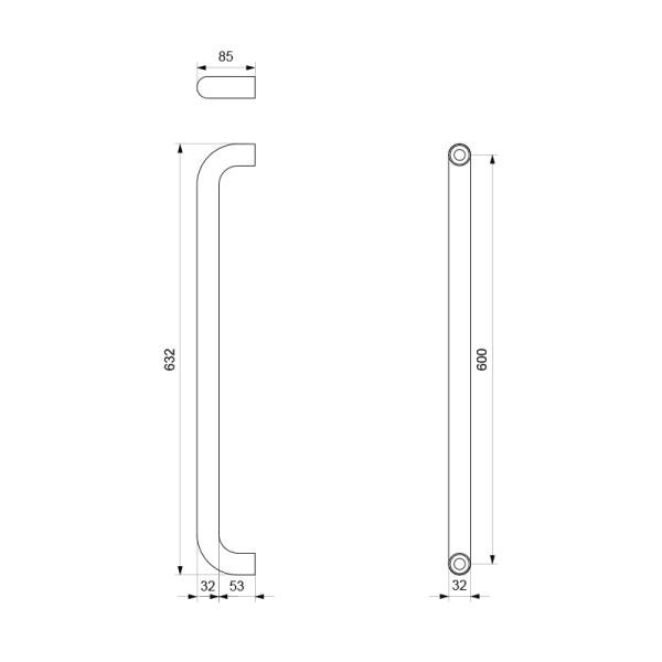 Deurgreep U-model 32x632mm RVS geborsteld - Afbeelding 2