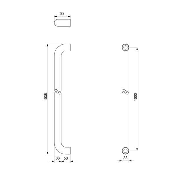 Deurgreep U-model 38x1038mm zwart - Afbeelding 2