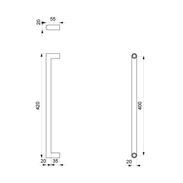 Deurgreep recht 20x420mm RVS geborsteld - Afbeelding 2