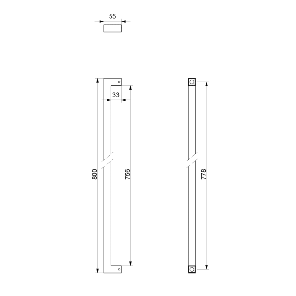 Deurgreep recht 22x800mm hoogte 55mm zwart - Afbeelding 2