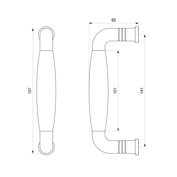 Deurgreep ton model Ika 157mm RVS gepolijst met eiken whitewash gebogen - Afbeelding 2