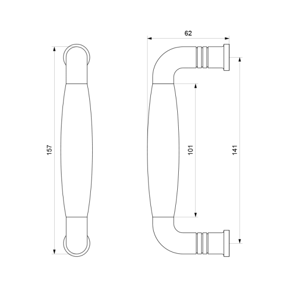 Deurgreep ton model Ika 157mm RVS gepolijst gebogen - Afbeelding 2