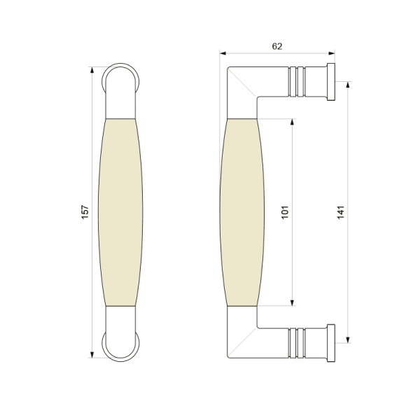 Deurgreep ton model Ika 157mm zwart haaks nekje met eiken whitewash - Afbeelding 2