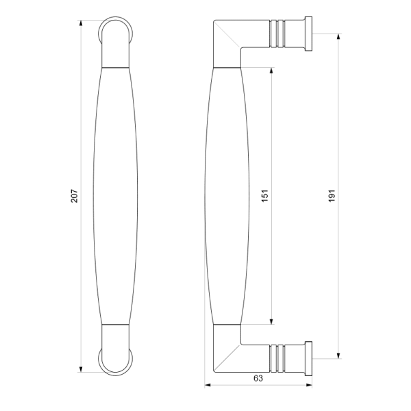 Deurgreep ton model Ika 207mm haaks nekje RVS gepolijst met RVS geborsteld - Afbeelding 2