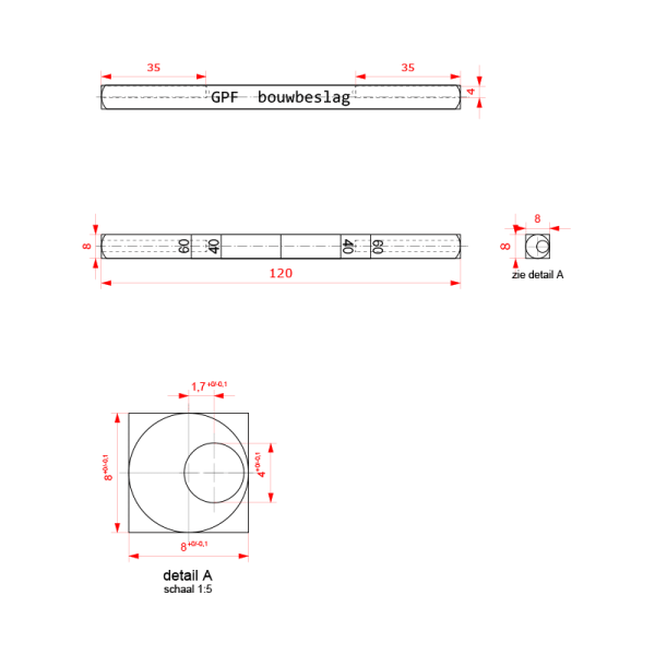 Krukstift excentrisch tbv deurdikte 60 mm - Afbeelding 2