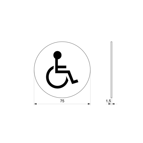 Pictogram 'Mindervalide' toilet RVS rond 75 mm - Afbeelding 2