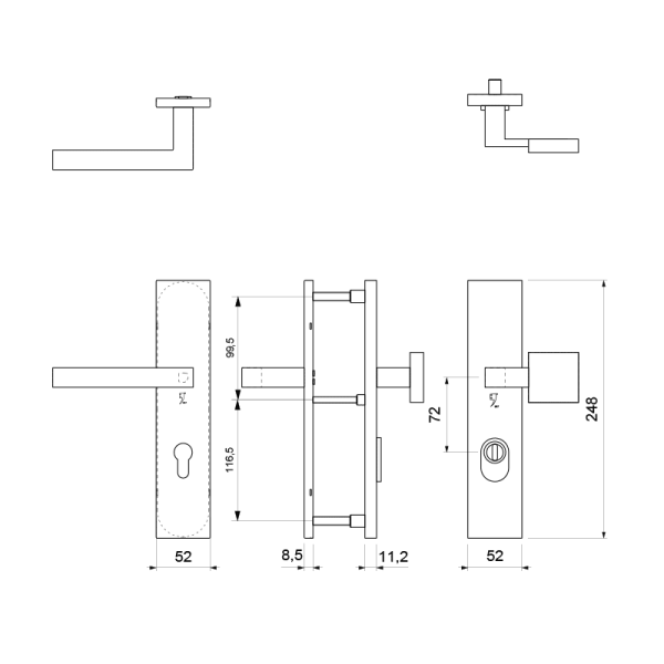 R veiligheidsgarnituur met kerntrekbeveiliging PC72 RVS 248x52 mm massief rechthoekig - Afbeelding 2