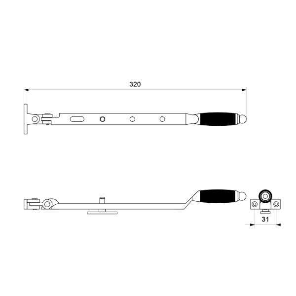 RVS gepolijst/ ebben Ika raamuitzetter met ronde eindknop 320mm - Afbeelding 2