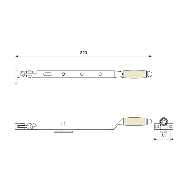 RVS matgeborsteld/ wit Ika raamuitzetter met ronde eindknop 320 mm - Afbeelding 2