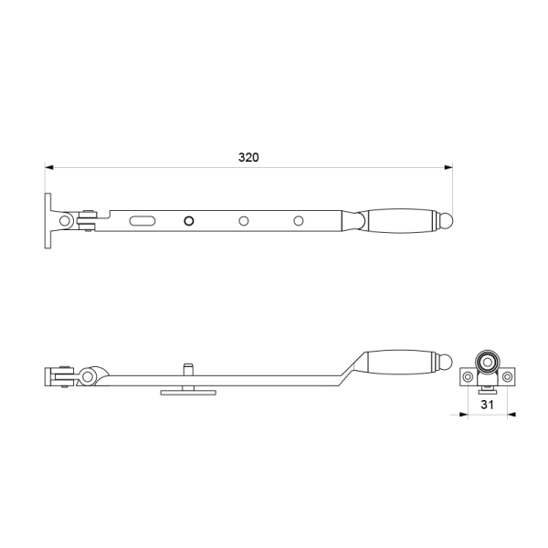 RVS matgeborsteld Ika raamuitzetter met ronde eindknop 320mm - Afbeelding 2