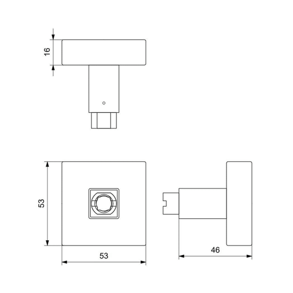 S1 knop Vierkante 53x53x16 mm draaibaar inclusief krukstift PVD antraciet - Afbeelding 2