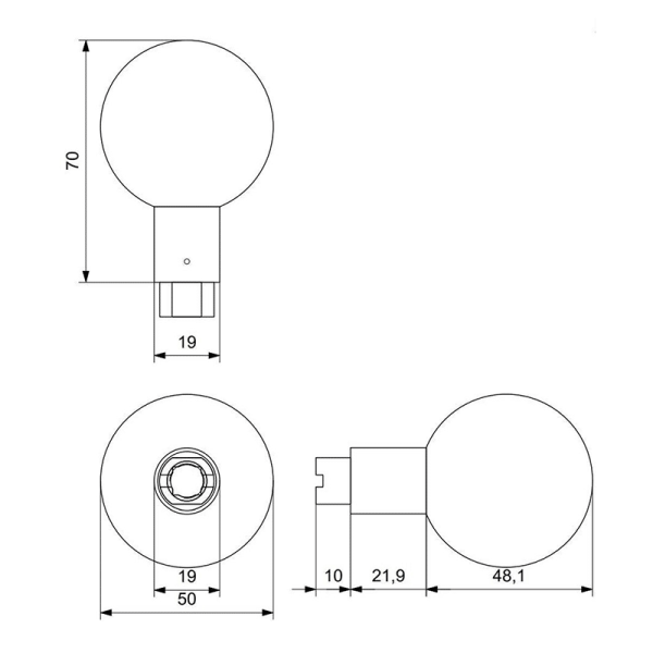 S1 kogelknop 50 mm draaibaar inclusief krukstift PVD mat messing - Afbeelding 2