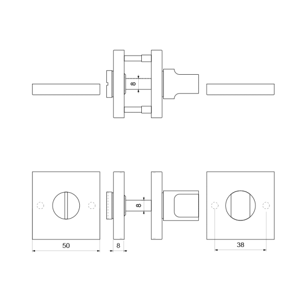 GPF Combi Vari vrij en bezet garnituur op vierkant rozet 50x50x8mm, RVS geborsteld - Afbeelding 2