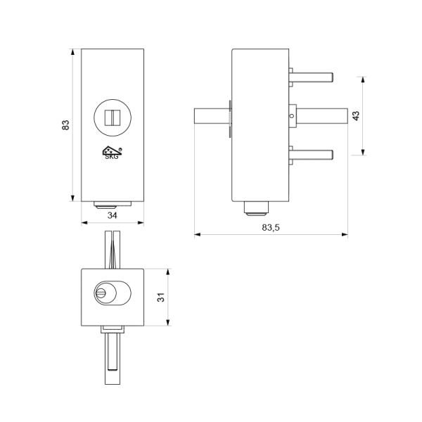 draaikiepmechanisme afsluitbaar rechthoekig 83x34x31 mm met stift binnenzijde 32 mm RVS gepolijst - Afbeelding 2