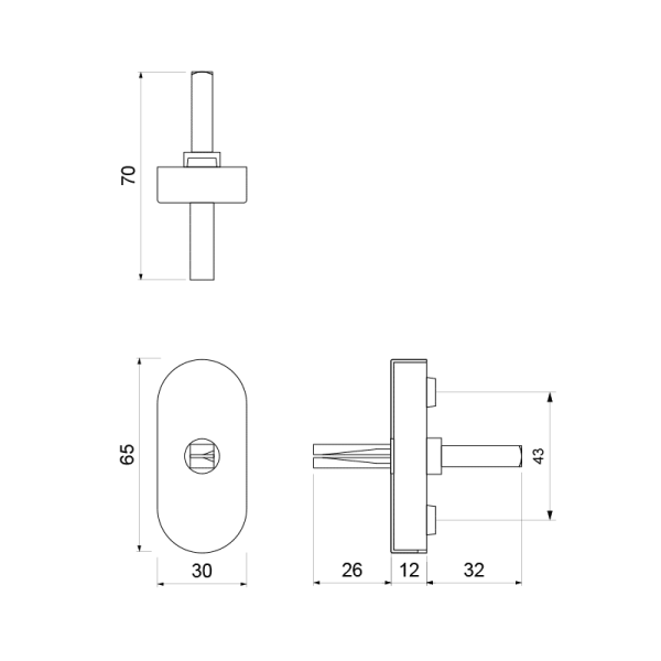 draaikiepmechanisme ovaal 65x30x12 mm met stift binnenzijde 32 mm RVS geborsteld - Afbeelding 2