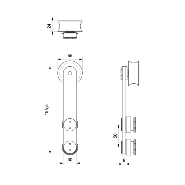 enkele schuifdeurhanger Linja RVS - Afbeelding 2