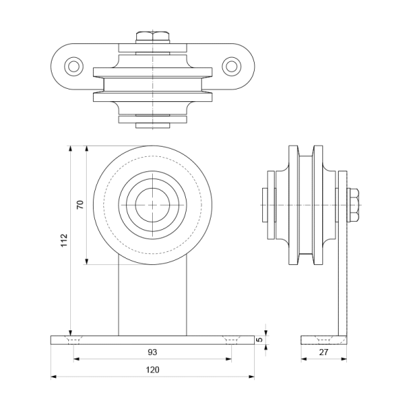 enkele schuifdeurhanger Osa RVS - Afbeelding 2