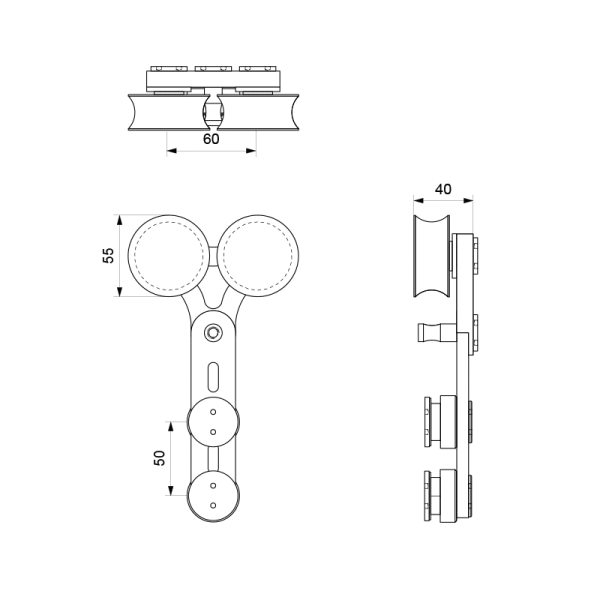 enkele schuifdeurhanger Pyramidi RVS - Afbeelding 2