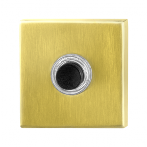 Huisbel vierkant 50x50x8 mm PVD mat messing Deurbel vierkant met zwarte button