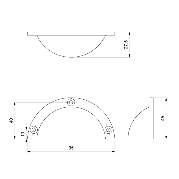 GPF kom-schelp greep 95x45mm, Smeedijzer-zwart - Afbeelding 2