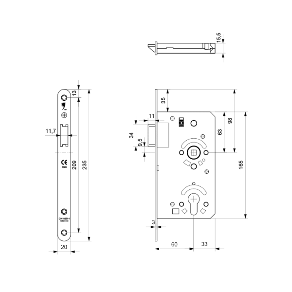 loopslot RVS met afgeronde voorplaat 235x20x3 mm, doornmaat 60 mm DIN LS/RS GPF0130.09 - Afbeelding 2