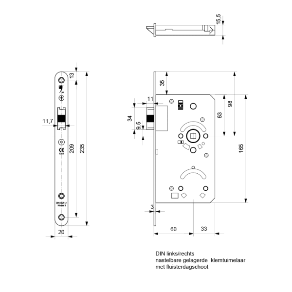 loopslot RVS met afgeronde voorplaat 235x20x3 mm, doornmaat 60 mm DIN LS/RS GPF0140.09 - Afbeelding 2