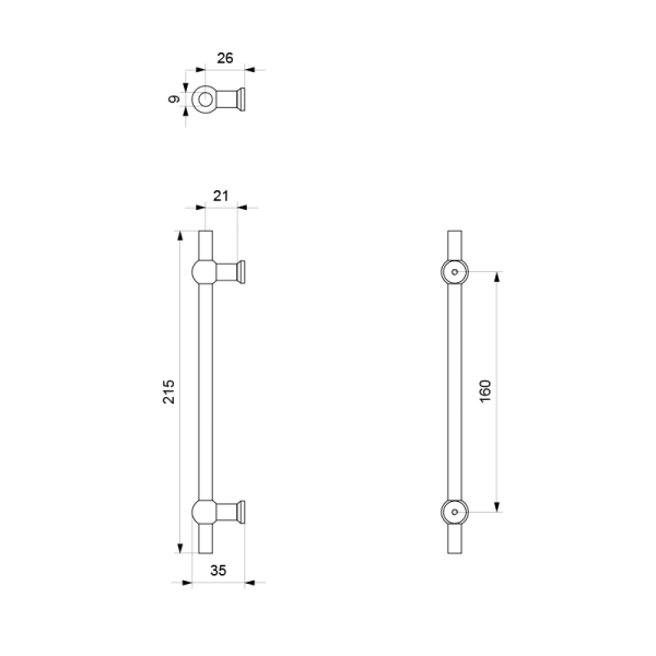 meubelgreep Hipi 9x215/160 mm - Afbeelding 2