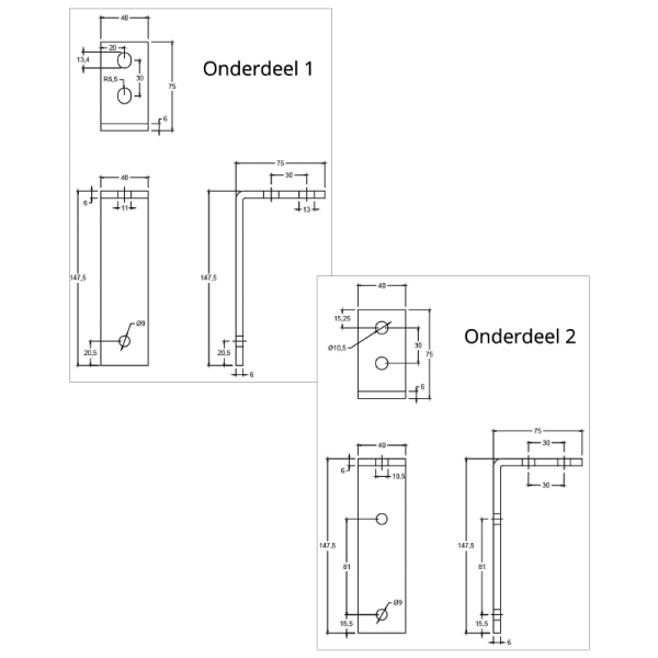 plafond / wandbeugel t.b.v. dubbele schuifdeursystemen zwart - Afbeelding 2