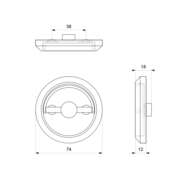 ringgreep RVS geborsteld een afmeting van 75x17 mm. Incl. 8 mm stift van 60 mm lang. Max. deurdikte 40 mm - Afbeelding 2