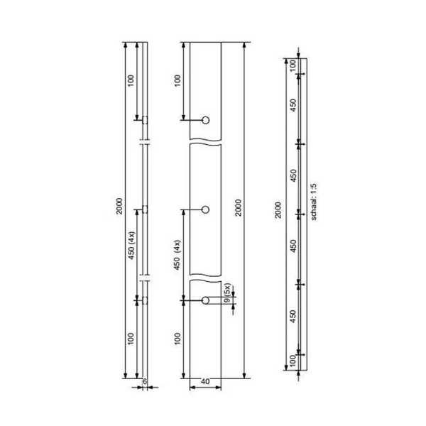 schuifdeurrails 200 cm zwart - Afbeelding 2