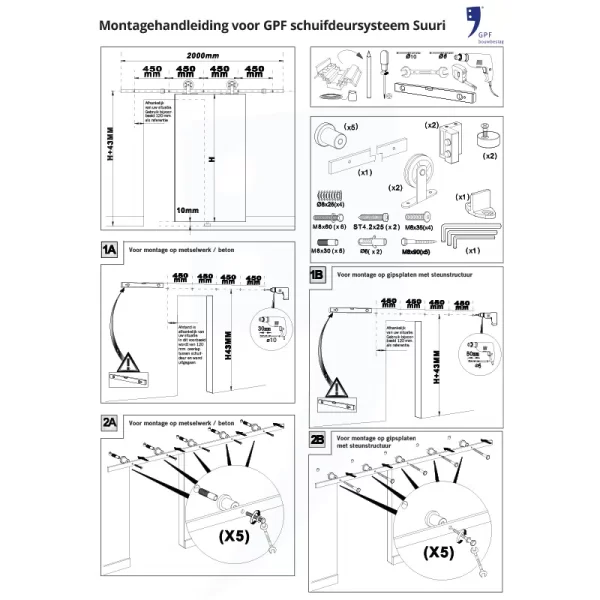 schuifdeursysteem Varsi zwart 300 cm (2 x 150 cm schuifdeurrail) - Afbeelding 2