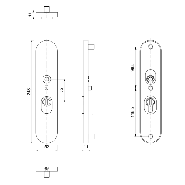 veiligheidsbuitenschild met kerntrekbeveiliging PC55 248x52x11 mm afgerond PVD mat messing - Afbeelding 2