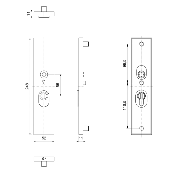 veiligheidsbuitenschild met kerntrekbeveiliging PC55 248x52x11 mm rechthoekig PVD mat messing - Afbeelding 2